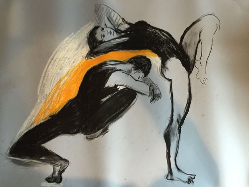 Pair of dancers - no 1 - 
Life drawing in Caran D'Ache oil pencils
(Ref 9)