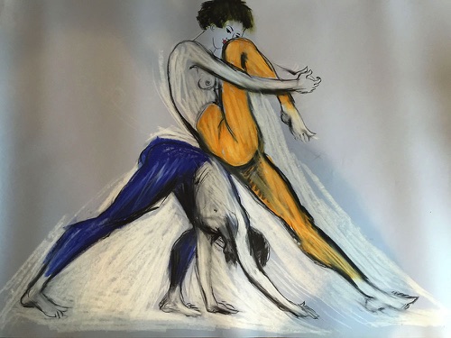 Pair of dancers - no 2 - 
Life drawing in Caran D'Ache oil pencils
(Ref 11)